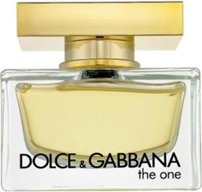 A studio shot of a Dolce & Gabbana The One perfume bottle.