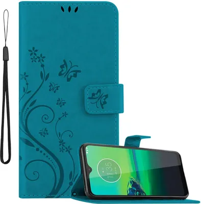 Immagine prodotto di Cadorabo cover per Motorola MOTO G8 in BLU FLOREALE Cover protettiva con design floreale con chiusura magnetica, funzione stand e slot per carte di credito Flip Case Flower Cover Etui Handy Klapp Hülle Book Tasche