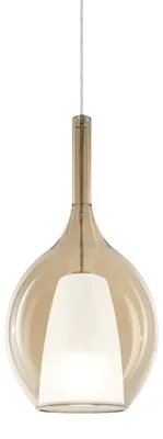 Zdjęcie produktu dla Współczesna lampa wisząca Kalique, wykonana ze szkła w kolorze bursztynowym, białym i chromowanym, z jednym źródłem światła E27, wysokość 36 cm