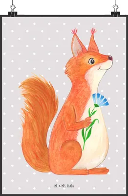 Produktbild von Mr. & Mrs. Panda Bild Eichhörnchen Blume DIN A2 - Grau Pastell - Geschenk, Wanddekoration, Plakat, Spruch Positiv, drucke, glücklich, Lustige Sprüche, wanddeko, Wandbild