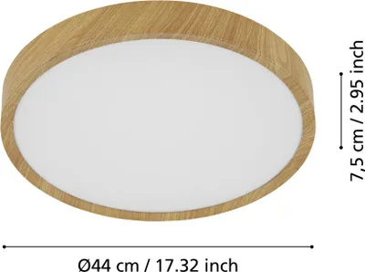 Zdjęcie produktu dla Eglo 98602 MUSURITA LED – 6-punktowa lampa sufitowa 6x5,5 W, średnica 440 mm, wykończenie drewnopodobne, kolor naturalny i ciepły biały