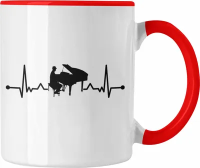 Produktbild von Trendation - Piano-Spieler Tasse Geschenk Klavier Kaffee-Becher Geschenkidee Flügel Musiker Klavier Klavier-Spieler Herzschlag (Rot)