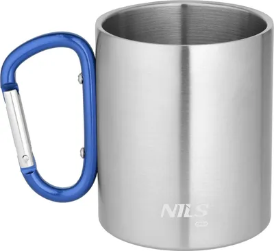 Image de Gobelet de camping, mousqueton, 300 ml, acier inoxydable, bleu