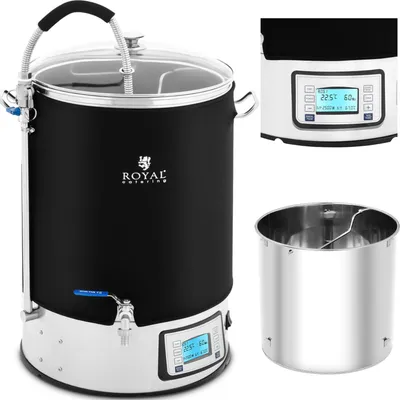 Zdjęcie produktu dla Expondo Royal Catering Kocioł piwowarski z izolacją – 40 l – 2500 W – 10–100 °C – stal nierdzewna – wyświetlacz LCD – timer