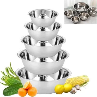 Produktbild von Rührschüssel Set 5-teilig Edelstahl, stapelbar, 14-24 cm