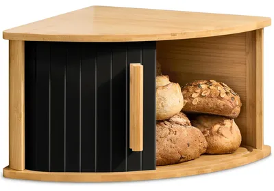 Hoekbroodtrommel aus Bambus, 29 cm, mit Schiebetür, schwarz