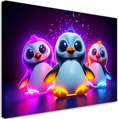 Obrázok produktu pre Obraz na plátne Neónové tučniaky 60x40 Feeby Farebné obraz na stenu pripravené na zavesenie