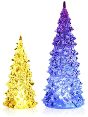 Produktbild von com-four® 2-teiliges Deko-Tannenbaum-Set aus Acryl mit LED-Licht - tolles Stimmungslicht für Weihnachten - batteriebetriebener Weihnachtsbaum mit Farbwechsel - moderne Raum-Deko