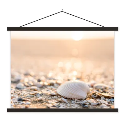 Produktbild von MuchoWow® Textilposter Muscheln - Weiß - Strand - Sommer 150x113 cm mit holzfarbenen Rahmen - Poster