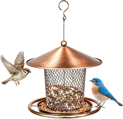 Productafbeelding van Vogelhuis van metaal, weerbestendig, geschikt om op te hangen, voederbak voor wilde vogels