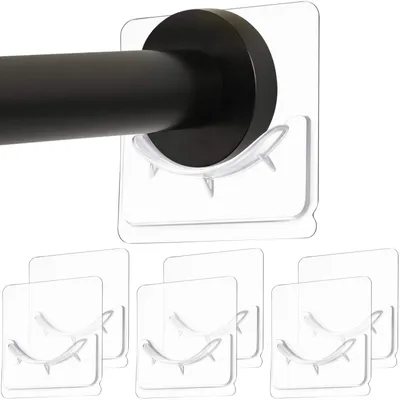 Produktbild von Selbstklebende Duschvorhangstangen-Halter - 6 Stück - Zur Wandmontage ohne Bohren
