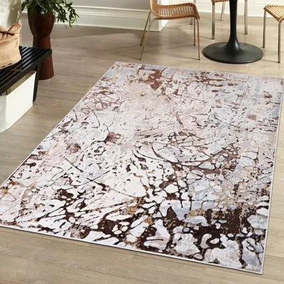 Zdjęcie produktu dla Dywan 80 x 150 cm beżowo-kremowy ze złotem / MZ26D Abstract Marble