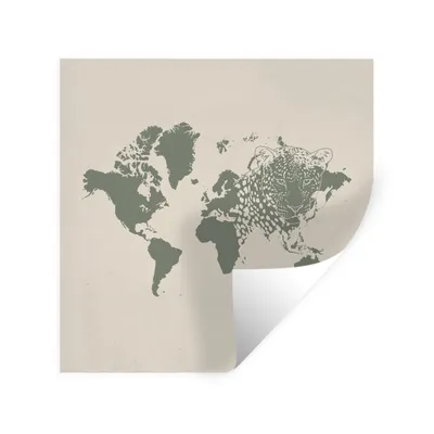 Obrázok produktu pre MuchoWow® Nálepka na stenu - Mapa sveta - Sivá - Panter - 50x50cm - Samolepiaca a polohovateľná