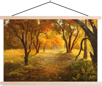 Produktbild von MuchoWow® Textilposter Eine Illustration eines Waldes im Herbst 60x40 cm mit holzfarbenen Rahmen - Bilder