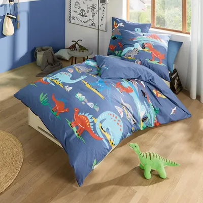 Produktbild von Kaeppel Biber Bettwäsche Dinosaurus blau 100x135 cm + 40x60 cm
