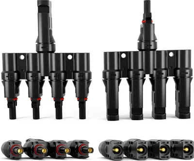 Produktbild von Solar T Steckverbinder Paar 4-fach Verteiler fš¹r Solar Stecker Buchse Splitter Solarpanel Photovoltaik Kupplung Solarkabelverbinder Energie Leitung Wasserdicht IP67 schwarz