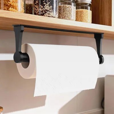 Produktbild von Küchenrollenhalter ohne Bohren, Selbstklebend Küchenrollenhalter, Aluminiumlegierung Klopapierhalter, Küchenrolle Halter für Küche Badezimmer Wohnzimmer (Schwarz)