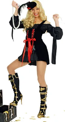 Produktbild von K31250223-36-38 schwarz Damen Piraten Kleid Seeräuberin Gr.36-38