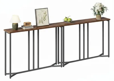 Obrázek produktu pro Konferenční stolek, sada 2 kusů, úzký, 80 cm, černá/hnědá, rozměry 80x20x80 cm