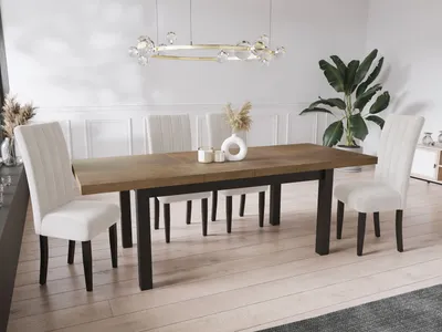 Produktbild von Moderner Rechteckiger Ausziehbarer Esstisch - Platzsparend - Schwarze Holzbeine - 200 bis 300 cm - Hergestellt in EU - 200 x 100 cm - Lefkas Eiche