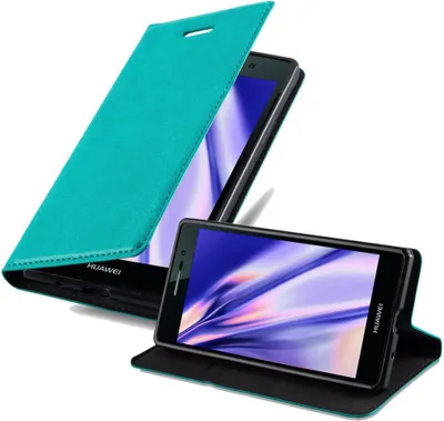 Produktbild von Cadorabo Hülle für Huawei ASCEND P7 Schutz Hülle in Türkis Handyhülle Etui Case Cover Magnetverschluss