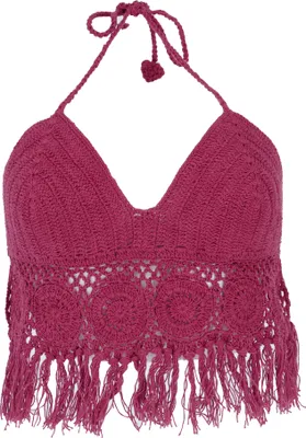 Produktbild von Häkeltop, Bikinitop, Strandtop, Hippie Bra Flower Power - Himbeerrot, Damen, Baumwolle, Tops & T-Shirts