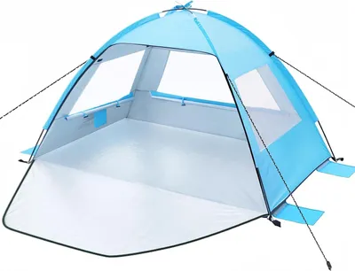 Imagen del producto de Strandzelt con protección UV 50+, resistente al viento, de 215x135x120 cm, ideal para la playa y el jardín