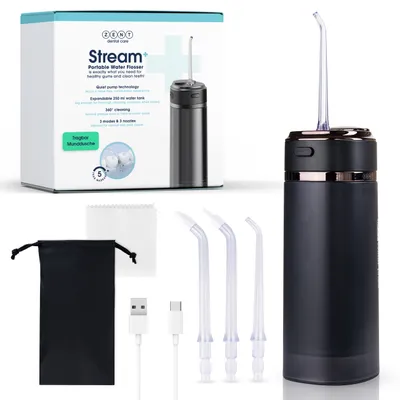 Produktbild von ZENT Stream+ Munddusche Kabellos Flosser, Zahndusche, 3 Ersatzdüsen, Schwarz