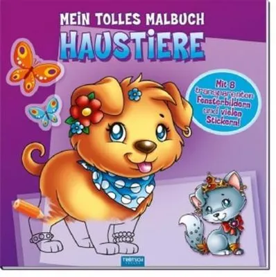 Produktbild von Malbuch mit HAUSTIERE Motiven auf Transparentpapier zum Ausmalen und Dekorieren