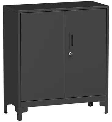 Immagine prodotto di Armadio metallico per ufficio con serratura - 2 ripiani, colore nero | Colore: Nero | Dimensioni: 80x35x91 cm