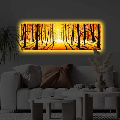 Produktbild von Opviq, 3090KTLGDACT - 015, Dekoratives LED-beleuchtetes Leinwandgemälde, 100 % POLYESTER-CANVAS, Mehrfarbig, 30 x 90 cm