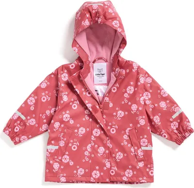 Produktbild von Regenjacke für Kinder | mit Fleece gefüttert |  | winddicht | wasserdicht | Kapuze | Kinder Matschjacke Matschhose für Jungen und Mädchen [rot-rosa, 86-92 (1-2 Jahre)]