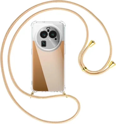 Produktbild von Handykette Backcover-Schutzhülle mit Band (Metall goldfarben) für Oppo Find X6 Pro (PGEM110,PGEM10) - Goldkordel
