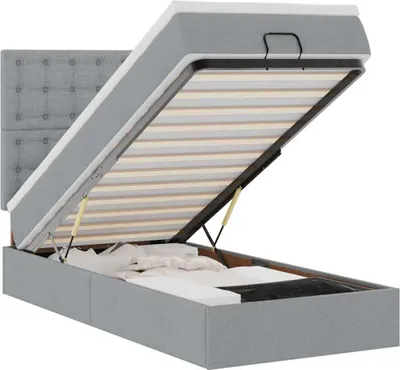 Produktbild von vidaXL Ottomane Bett mit Matratze & LEDs Hellgrau 80x200 cm Stoff