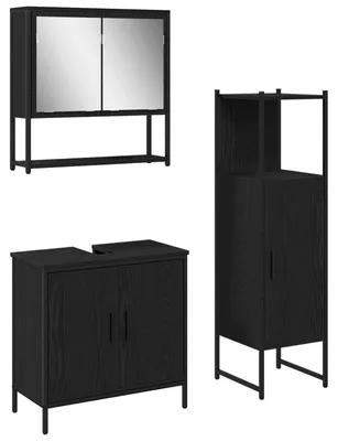 Produktbild von Badezimmermöbel-Set mit Regal 3 pcs Schwarz Holzwerkstoff