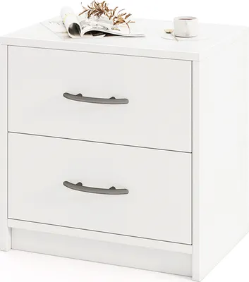 Zdjęcie produktu dla KOMFOTTEU stolik nocny z 2 szufladami, szafka nocna z drewna MDF, stolik nocny 38,5 x 28 x 39 cm do salonu sypialni biura (biały, 2 szuflady)