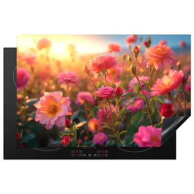 Produktbild von KitchenYeah© Herdabdeckplatte Rosen - Blumen - Rosa , 80x52cm, Küche Deko, Glaskeramikkochfeld Herdabdeckung, Abdeckplatte fùr Kochfeld