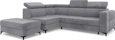Produktbild von MEBLINI Schlafcouch mit Bettkasten - Ecksofa mit Schlaffunktion - Sofa mit Relaxfunktion und Kopfstützen - Couch L-Form - Eckcouch - Wohnlandschaft - DORIAN - 263x232x89cm Links - Grau Samt