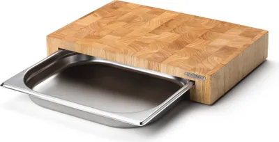 Produktbild von Continenta Schneidebrett 'Schneidebrett Stirnholz mit Edelstahl- Schublade - Gummibaumholz'