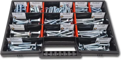 Produktbild von Flachkopfschrauben Sortiment M5-M6-M8 // 30mm-60mm 115 tlg. Schraubenbox DIN 603 Bolzen Vollgewindeschrauben Maschinenschrauben Gewindeschrauben Flachkopfschrauben