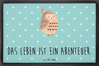 Produktbild von Mr. & Mrs. Panda bodenmatte Eule Federschmuck 60 x 90 cm - Türkis Pastell - Geschenk, Sauberlaufmatte, Outdoor-Matte, Fußabtreter, Schmutzfangteppich, Schmutzmatte, Owl