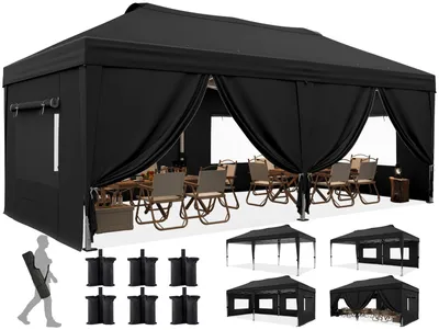 Produktbild von Quictent Pavillon 3x6m Faltpavillon EIN-Tasten-Zentralverriegelung,Wasserdicht UV-beständig, Gartenpavillon faltbar mit 6 Seitenwänden,  Schwarz