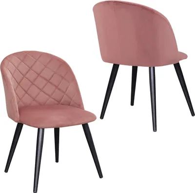 Produktbild von 2er Set Esszimmerstuhl aus Stoff Samt Stuhl Retro Design Polsterstuhl, Farbe:Pink, Material:Samt