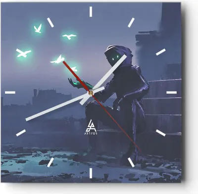 Produktbild von Wanduhr - Quadrat - Glasuhr - Fantasie Kreatur - 30x30cm - Schleichendes Uhrwerk - Lautlos - zum Aufhängen bereit - Dekoration Modern - Wanddekoration aus Glas - C3AC30x30-4092