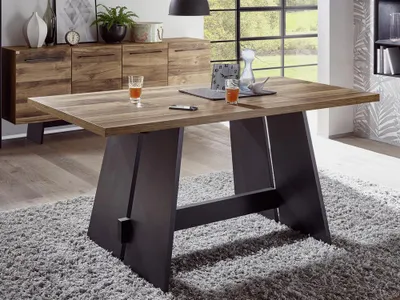Produktbild von Esszimmertisch Wangentisch160x90 Holzoptik Plankeneiche Schwarzstahl