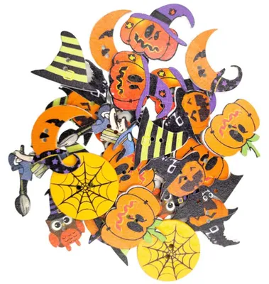 Halloween-Dekoknöpfe aus Holz, 50 Stück, gemischte Motive