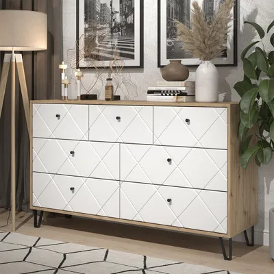 Zdjęcie produktu dla Kredens Vicco Nizza Dąb rzemieślniczy 140.2 x 82.6 cm z 7 szufladami, Model 57500
