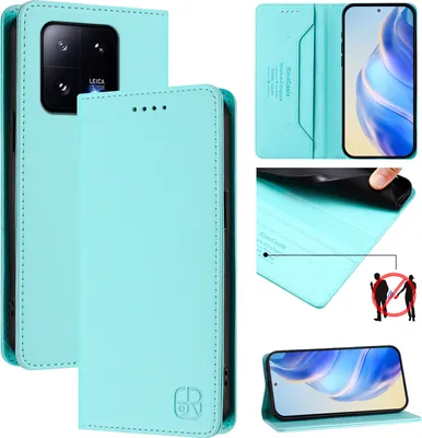 Produktbild von Lederhülle für Xiaomi 13 Pro Hülle Flip Brieftasche Kartenfächern Ständer Schutzhülle Türkis