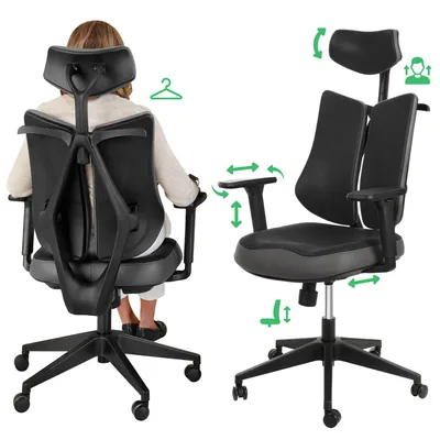 Produktbild von di volio® Bürostuhl Loano – ergonomischer Schreibtischstuhl mit 2D Kopfstütze & 3D Armlehnen, verstellbare Sitztiefe, gepolstertes Design, schwarz-grau