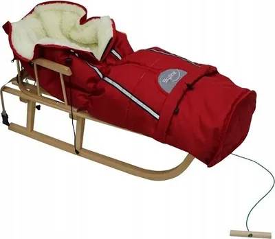 Produktbild von Holzschlitten für Kinder mit Rückenlehne Rodelschlitten Davoser Schlitten aus Holz mit einem Sicherheitsgurt, Rückenlehne und Winterfußsack